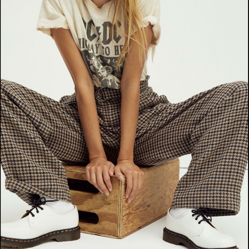 Free People Maryam Houndstooth Paper Bag Wide Leg Pants